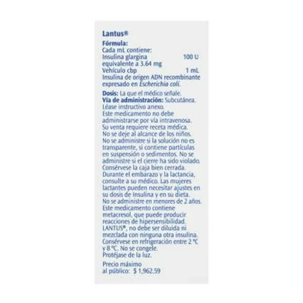 Lantus 100UI/ml Solución Inyectable Ámpula, 10 ml.